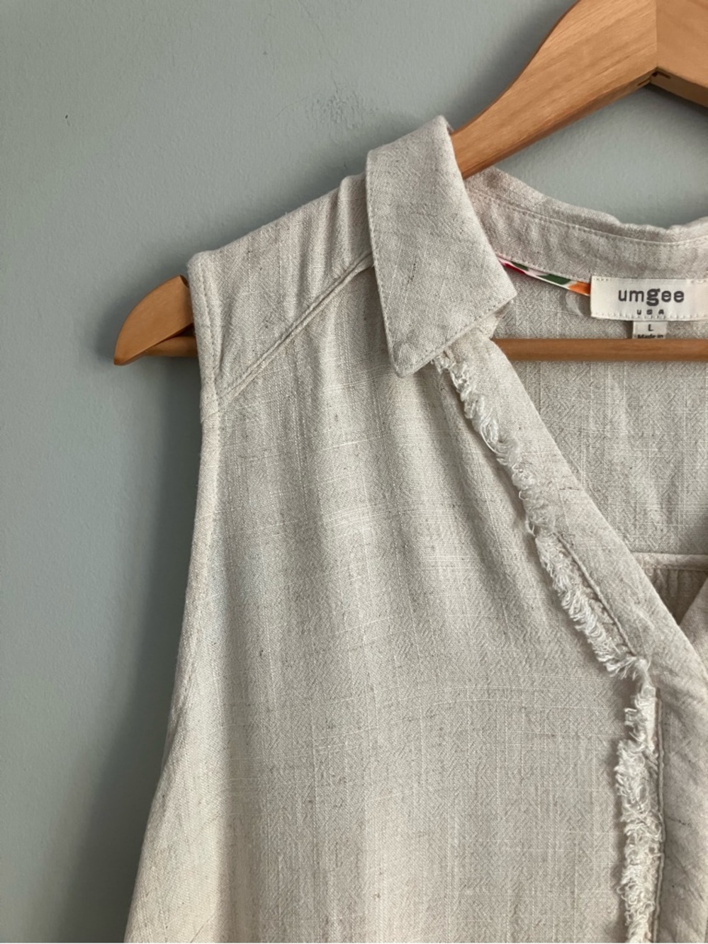 UMGEE Tan Linen and Cotton Blend Peplum Tunic Tank Size L - Picture 2 of 9